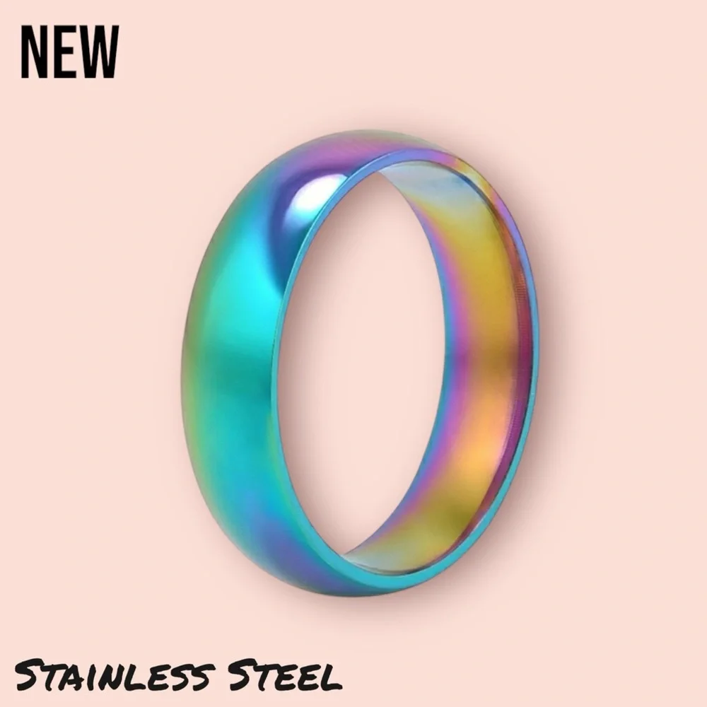 New Unisex Stainless Steel Rainbow Band Ring - Picture 1 of 6